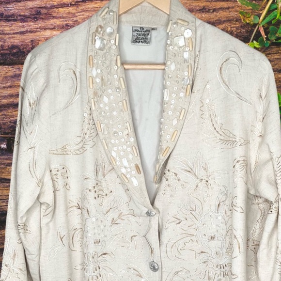 Parsley and Sage fully Embroidered,floral pattern&beaded,ornate buttons linen XL - Picture 6 of 6